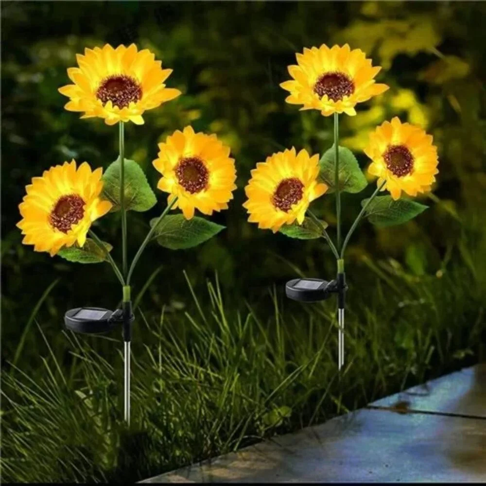 2 PACK Waterproof Solar Powered Sunflowers LED Light for Outside Garden